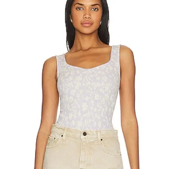 Free people X Intimately FP Clean Lines Printed Bodysuit in Lilac Combo - Picture 2 of 9